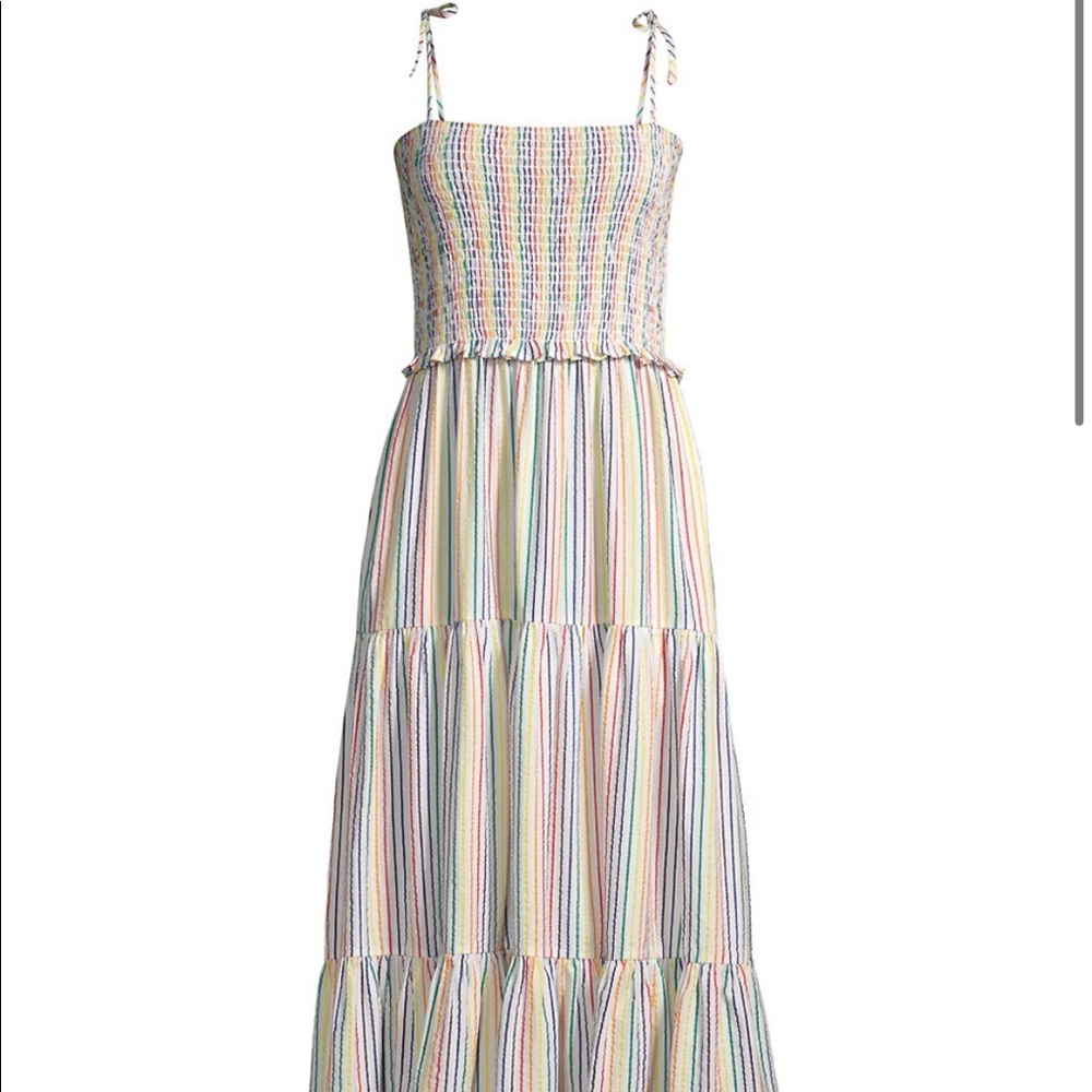 NWT Solid & Striped Rainbow Stripe Cotton Smocked Bodice Tiered Maxi Dress